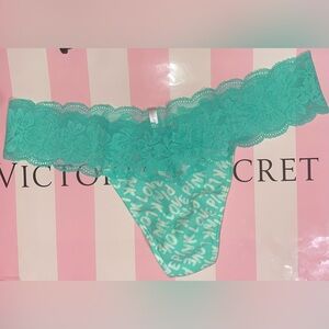 Victoria’s Secret PINK panties Floral Lace cotton Thong panties neon green mint